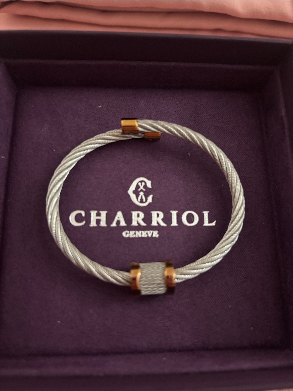 Charriol Silver Cable Bracelet with Gold Accents